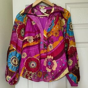 Ciebon pink blue and orange psychedelic print collared blouse - XS